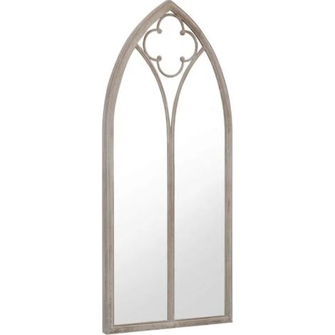 Miroir de jardin couleur sable, 100x45 cm, en fer, adapté à un usage extérieur. (1/5)