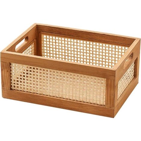 Aufbewahrungskorb aus Holz mit Griffen, tragbarer Wäschekorb zur Aufbewahrung von Bettwäsche (braun)
