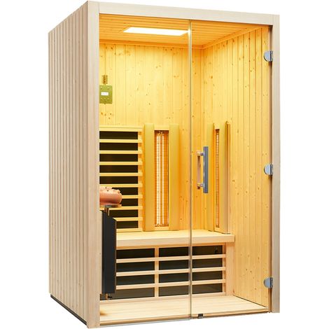 Infraworld Infrarotkabine TrioSol Glas 125 VG Fichte Flächenheizung/ABC-Strahler/Salzverdampfer 125x112 cm