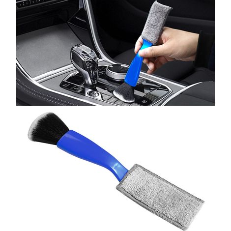 Plumeau universel 2-en-1 pour nettoyage auto – Brosse double tête pour l'intérieur du véhicule – Brosse douce pour le dépoussiérage et le detailing (Bleu)