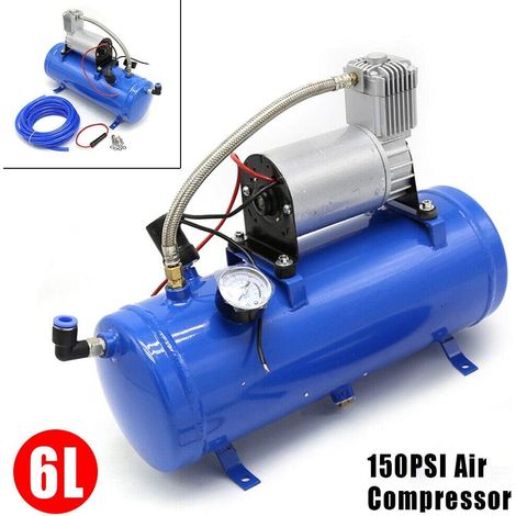 Compresor de aire eléctrico silencioso 12 V 150 PSI - Capacidad del depósito: 6 l - Para coches, barcos y bicicletas