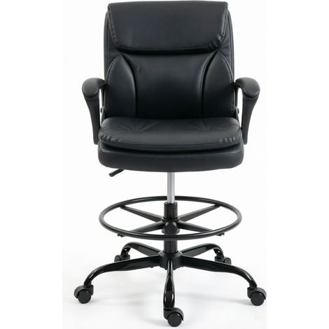 CHICFURN Silla de oficina alta ergonómica con aro reposapiés, ruedas, altura regulable 54-69 cm, asiento acolchado y respaldo envolvente, negra (1/5)