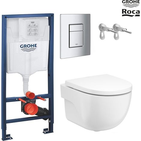 Bastidor empotrado GROHE pack cisterna y pulsador cromo con inodoro suspendido ROCA Meridian blanco 48 cm (1/5)