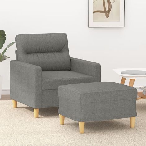 Fauteuil avec repose-pied en tissu gris foncé, assise 60 cm, 1 fauteuil + 1 repose-pied - PANGIVO (1/5)