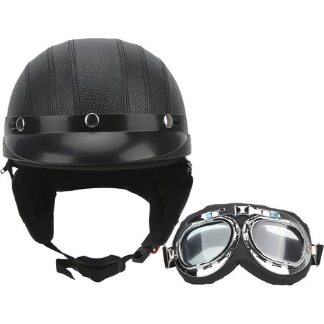 Casque Moto avec Lunettes Anti-Buée UV Cuir Synthétique Universel pour Scooter et Moto (1/5)