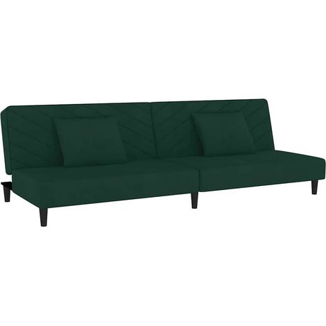 Canapé Sofa-lit à 2 places avec deux oreillers Vert foncé Velours (1/5)