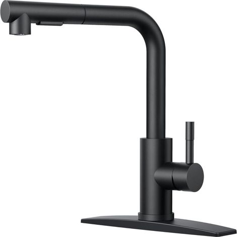 Robinet de cuisine noir avec douchette extensible, robinet classique monocommande en acier inoxydable pour évier de bar.