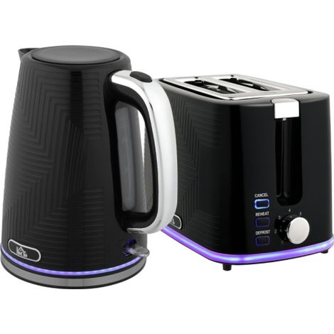 Sleek Black Kettle and Toaster Set for Modern Kitchens,perfect for stylish meal prep and quick breakfast solutions.