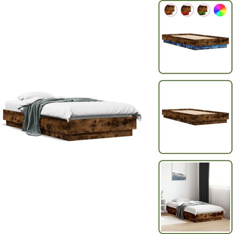 Bettgestell mit LED Räuchereiche 90x190 cm - Holzbettfassungen - Bettsystem - Lattenrost - Rauchfarben Möbel - Schlafzimmer Dekoration (1/5)