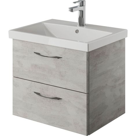Badezimmer Waschtisch in Oxid Hellgrau mit Keramik Waschbecken VILLATORO-66, B/H/T ca. 60/53,2/45 cm (1/5)