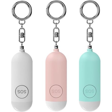 Lot de 3 porte clés alarme personnelle avec lumière LED pour l'autodéfense, sirène de 130 dB, porte clés de sécurité pour femmes, enfants, personnes âgées (1/5)