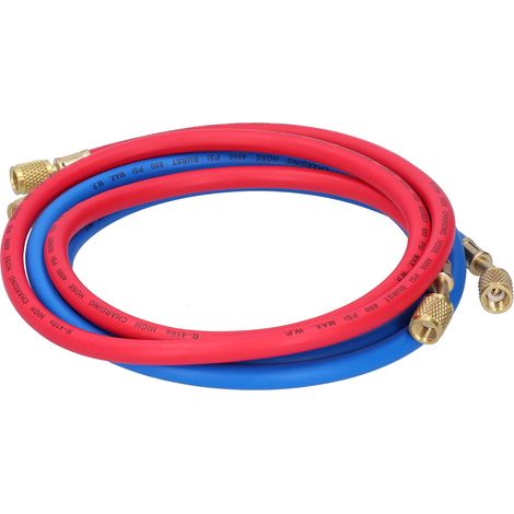 Ortviai Tuyau de recharge pour climatisation – 2 pièces, 1,5 m, raccords SAE 1/4", pression max. 800 PSI, compatible R-410a (1/4)