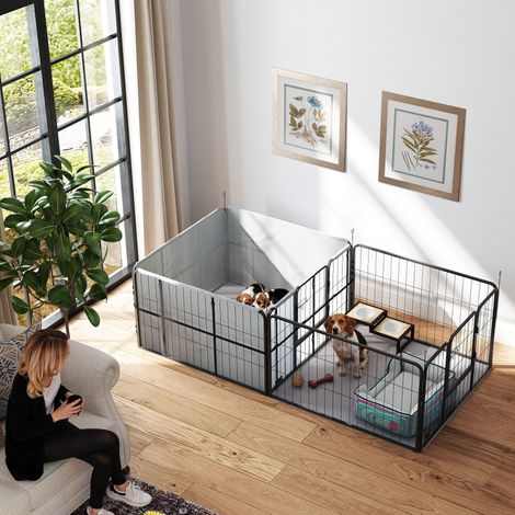 Caja de parto para cachorros, caja de parto/parque para cachorros con 7 paneles, 2 secciones, colchoneta de parto lavable, 203x102x60cm, negro