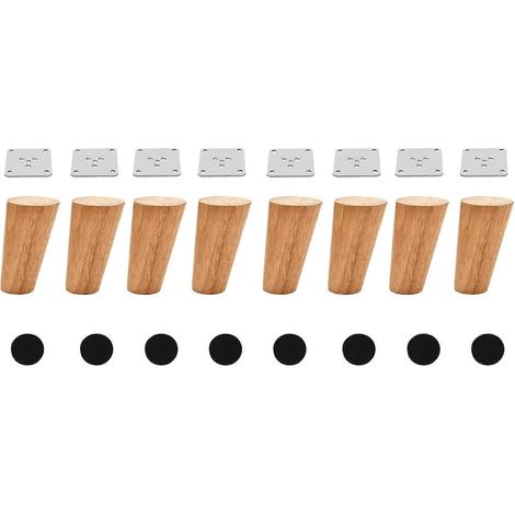 Pieds de meubles coniques en bois de 10 cm (4 pouces), lot de 8, pieds de canapé ronds, massifs et non peints, style médiéval, pieds de remplacement pour canapé (1/5)
