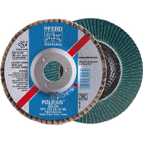 Meule-éventail Ø 115 mm (13300 tr/mn), POLIFAN® SG-ZA, bombée, Grain : 40 (1/2)