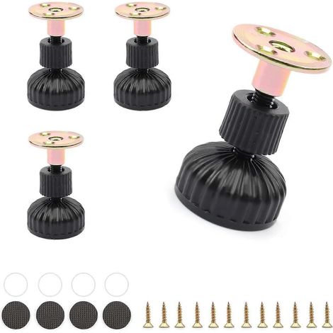 Pieds de meubles réglables (lot de 4) - Pieds de lit en acier inoxydable noir. Hauteur réglable de 54 à 63 mm. Antidérapants et silencieux. Conviennent également aux pieds de table. (1/5)