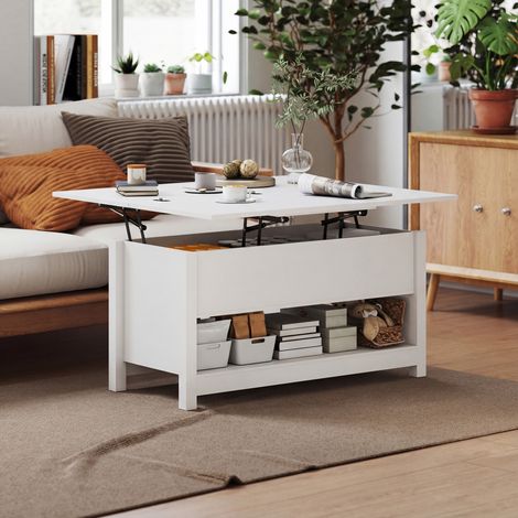 Mesa de Centro Elevable y Extensible con Compartimentos Ocultos Estante Abierto 100x90x64 cm Blanco (1/5)