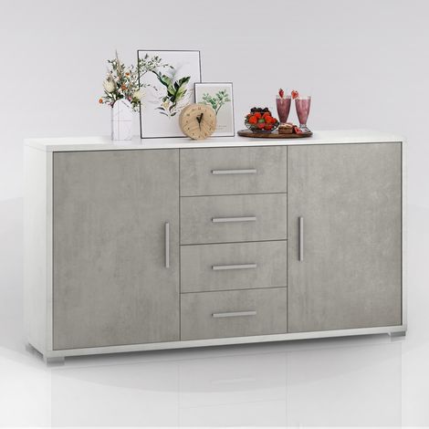 mobile 2 ante 4 cassetti cemento e bianco, 154x84x41 cm (1/5)