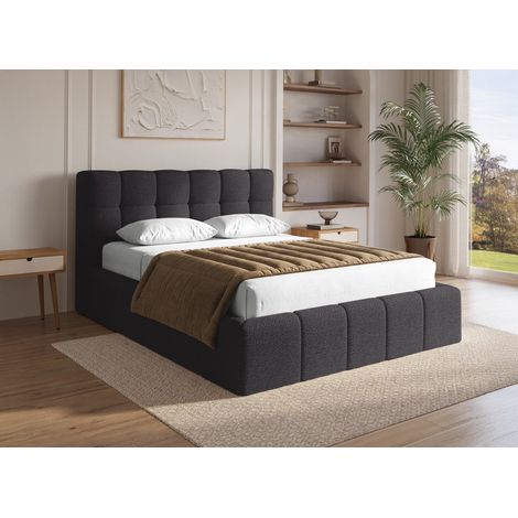 Deco In Paris – Lit coffre 140x190 cm en tissu bouclette gris – Sommier relevable avec coffre de rangement – Design contemporain et élégant (1/5)