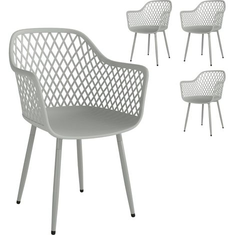 Lot de 4 chaises de jardin empilables en plastique résistant anti-UV avec accoudoirs et dossier, pieds métal réglables, gris pour terrasse et balcon  CHICFURN (1/5)