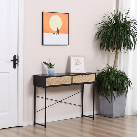 Console moderne pour entrée et salon avec 2 tiroirs en métal 100 x 30 x 75 cm - Noir