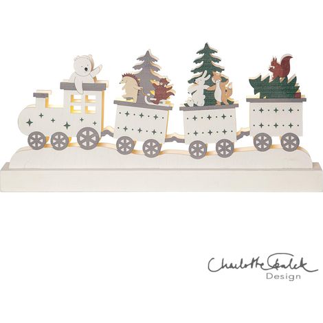 Star Trading Lampe de table LED 'Forest Friends', pile, motifs d'animaux avec locomotive, bois