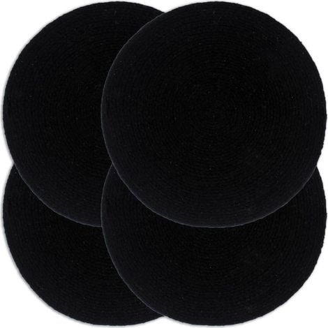 vidaXL Manteles individuales redondos 4 uds algodón negro liso 38 cm (1/4)