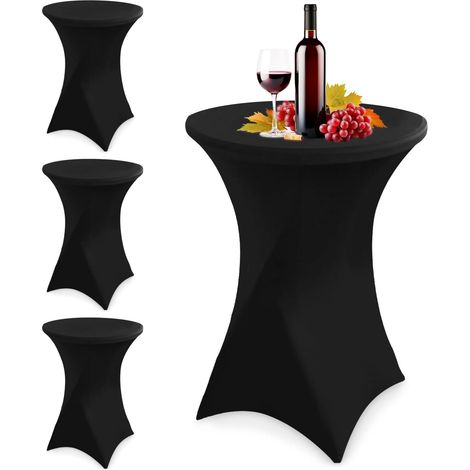 Lot de 4 Stretch Nappe, Lavable Polyester Table Cover Nappe Mange Debout Ronde Protection Table Cocktail 80x110cm en Spandex Stretch pour Bar Table de Banquet de Cocktail de Mariage(Noir) (1/5)