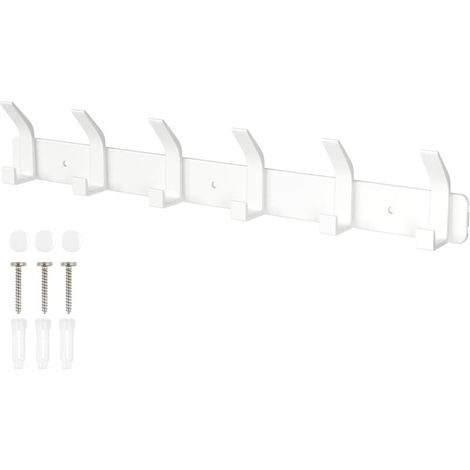 Porte-manteau mural, crochet de salle de bain, avec 6 crochets, - Blanc