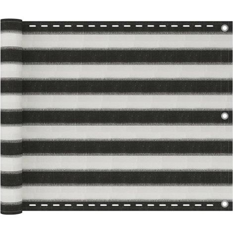 Brise-vue de balcon HDPE 75 x 600 cm, rayé anthracite et blanc, écran d'intimité coupe-vent, résistant aux UV et aux moisissures, avec corde de 24 m (1/5)