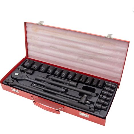 Coffret de 24 douilles à impact 1/2" avec cliquet et poignée assortie.