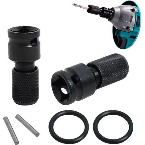 2 Pièces Adaptateurs de Douille, Convertisseur de Mandrin 1/2 Carré à 1/4 Hexagonal, Clé à Cliquet et Porte-embout de Tournevis à Libération Rapide, Compatible pour Bricolage et Atelier (1/5)