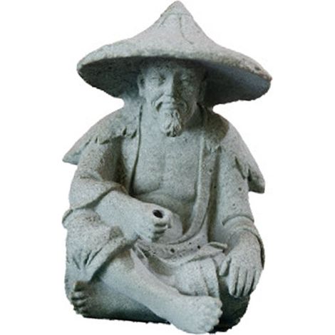 Figurine pêcheur résine gris clair vintage déco pêcheur vieil homme pour bac à poissons écologique aquascaping miniature jardin rocaille (1/5)