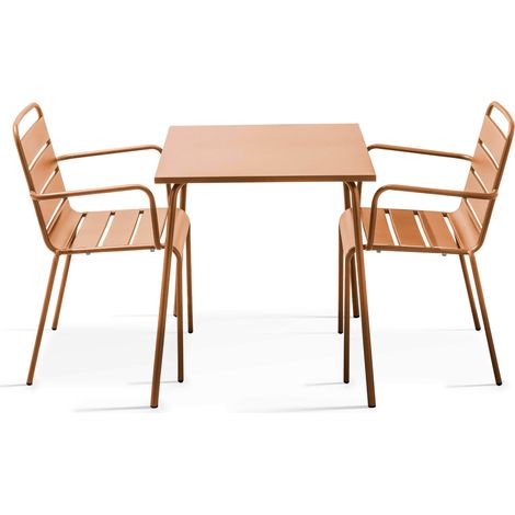 Ensemble table de jardin carrée et 2 fauteuils acier 70 cm caramel - Palavas