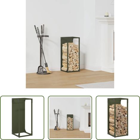 Bois de chauffage - Portant de bois chauffage vert olive 25x25x60 cm (1/5)