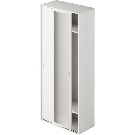 Kleiderschrank mit Schiebetüren und Kleiderstange, Weiß, H212x90x43cm