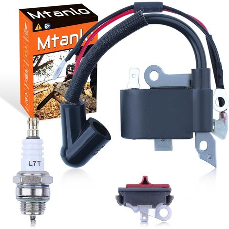 Bobine d'allumage pour tronçonneuse Husqvarna 61 66 162 266 136 137 141 23 235 240 26 36, bobine d'allumage, interrupteur d'arrêt, bougie d'allumage. (1/5)