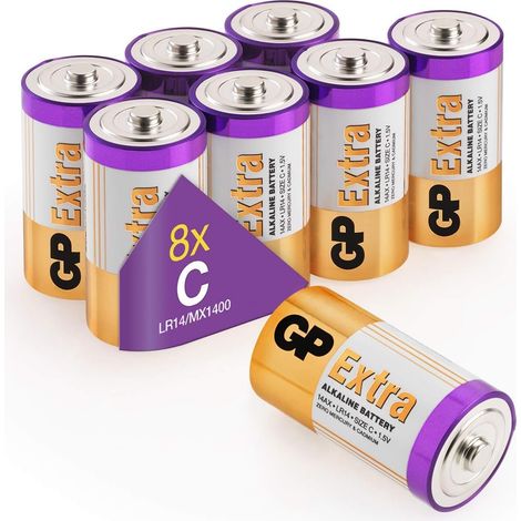 Piles C Lot de 8 - Batteries LR14 Alcalines 1,5V - GP Extra (1/4)