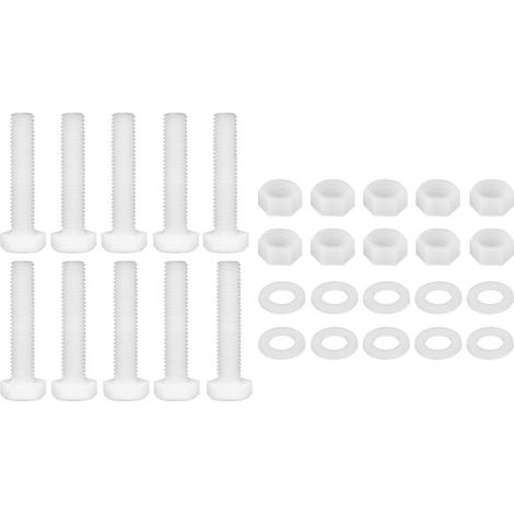 Lot de 10 Ensembles de Vis Plastique Nylon M8x70mm à Tête Ronde Cruciforme avec Écrous Hexagonaux et Rondelles Plates, Fixations pour Électronique et Machines Industrielles (Blanc) (1/5)