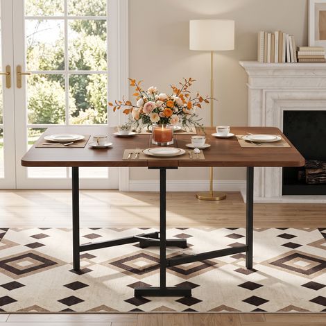 Table à manger moderne extensible 120x80 cm, design minimaliste élégant, pliable gain de place, structure en alliage robuste, finition noyer, rangement facile. (1/5)