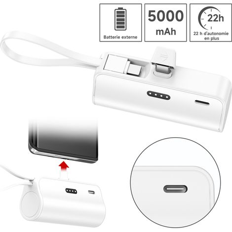 Mini Batterie Externe Capsule 5000mAh avec Connecteur Intégré - Power bank offre 3en1 (2+1 GRATUIT), Couleur Aléatoire - 95g, LED, Protection CE (1/5)