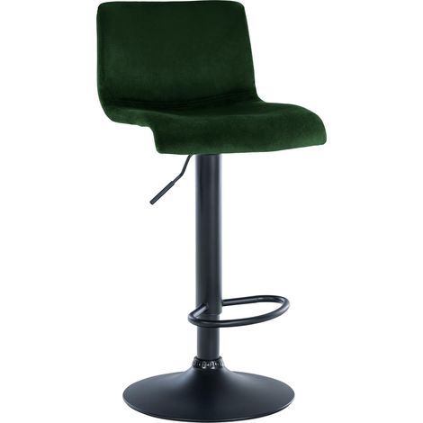 Sgabello da bar x1 con poggiapiedi altezza regolabile schienale basso in velluto verde struttura in metallo nero 100005948
