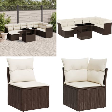 9-tlg. Garten-Sofagarnitur mit Kissen Braun Poly Rattan - Gartenmöbel Set - Esszimmerset Outdoor - Lounge Möbel - Rattan Sofa - Gartenlounge - Home & Living (1/5)