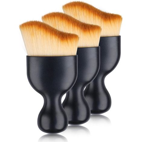 Brush - Synthetic Bristle - Curved Ergonomic Handle - For Car Interior Dashboard Ventilation Grilles Leather Seats - 3 Pack