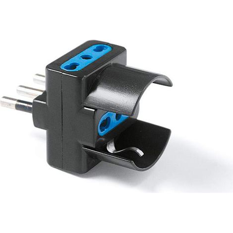 Adattatore Elettrocanali tripla nera 1 presa schuko bivalente 10 /16 a 2 prese 10 / 16 a