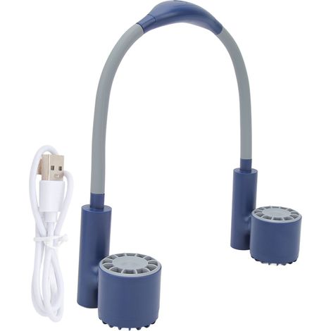 Ventilateur de cou sans fil 3 vitesses rechargeable USB silencieux batterie 2400mAh flexible 90° rotatif portable bleu (1/5)