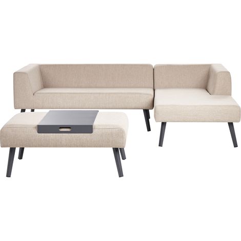 Elegante 4 plazas Lounge Tumbona Conjunto Olefina Tela Aluminio Marco Muebles de Jardín Beige Sorrivoli