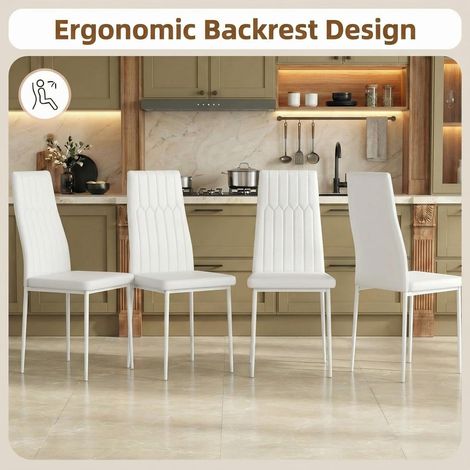 Esszimmerstühle 6er Set, Wasserdicht Kunstleder Dining Chairs, Moderner Küchenstühle mit hoher Rückenlehne, bequemer Polsterstuhl für Esszimmer, Wohnzimmer, Studentenunterkunft, 120 kg, Weiß (1/5)