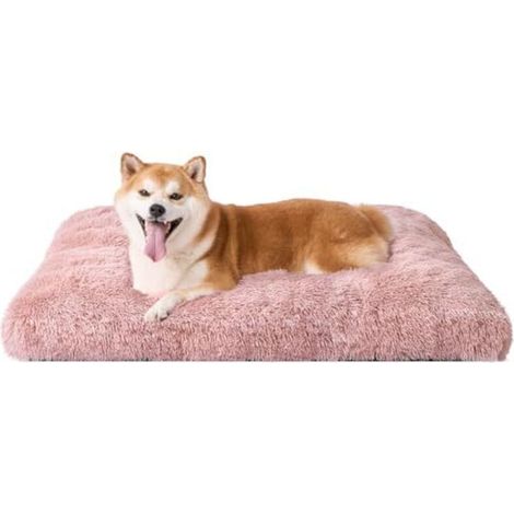 Großer Hundekorb, mittelgroßes Hundekissen, Anti-Stress, waschbar und rutschfest, weiches Plüsch-Hundebett, rosa, 90 x 60 cm