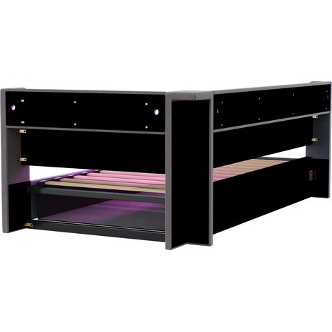 Letto imbottito multifunzione 90 x 200 cm grigio con contenitore, LED e prese (1/5)